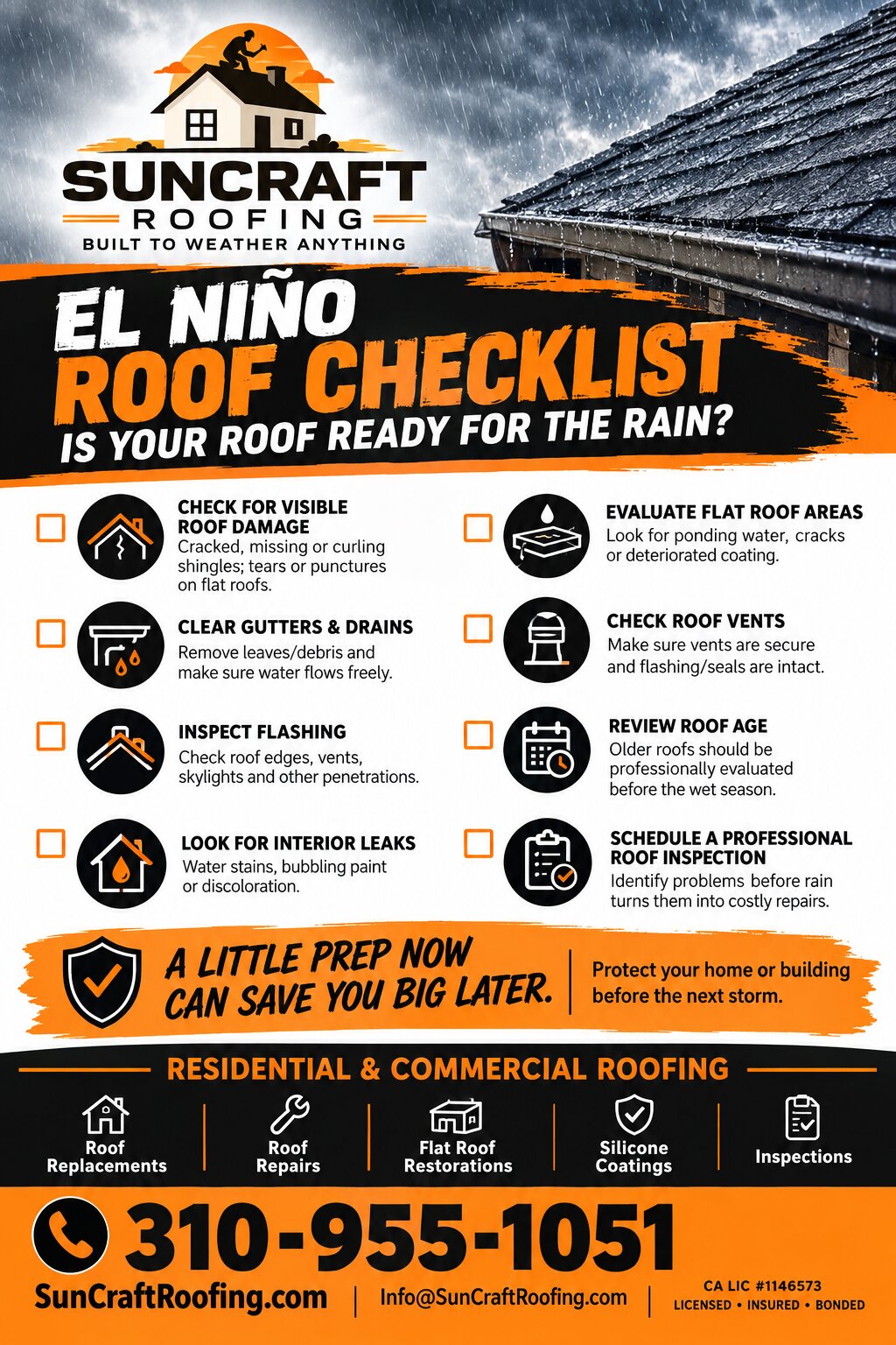SunCraft Roofing El Niño roof checklist flyer